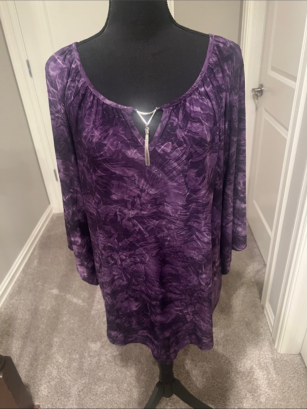 Sami & Jo Purple Swirl Scoop Neck Tunic with Tassel Accent